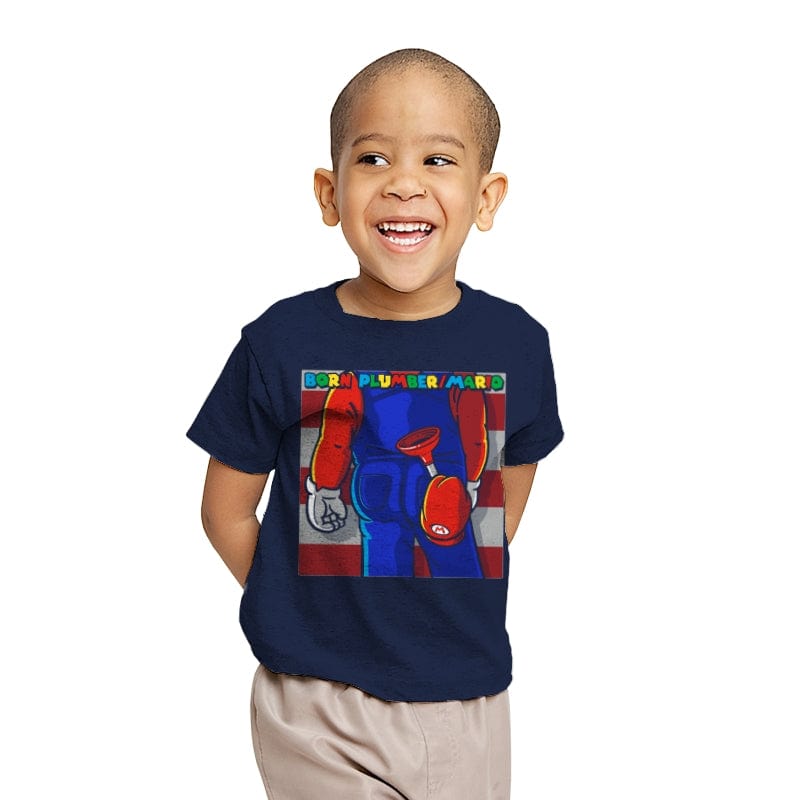 Born Plumber - Youth T-Shirts RIPT Apparel X-small / Navy