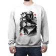 Bounty Hunter in the Desert Planet Sumi-e - Crew Neck Sweatshirt Crew Neck Sweatshirt RIPT Apparel Small / White