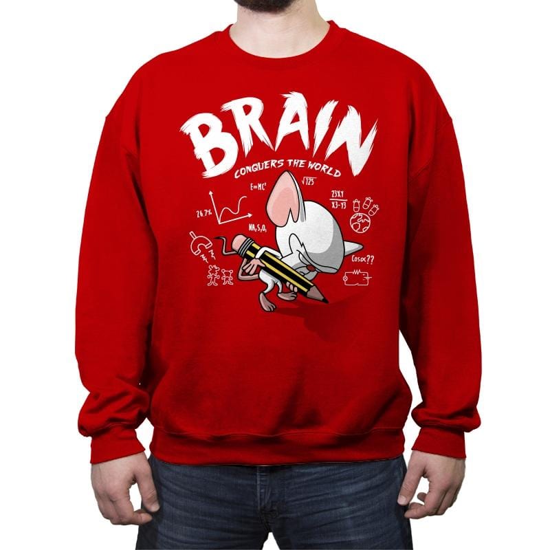 Brain Conquers The World! - Raffitees - Crew Neck Sweatshirt Crew Neck Sweatshirt RIPT Apparel Small / Red