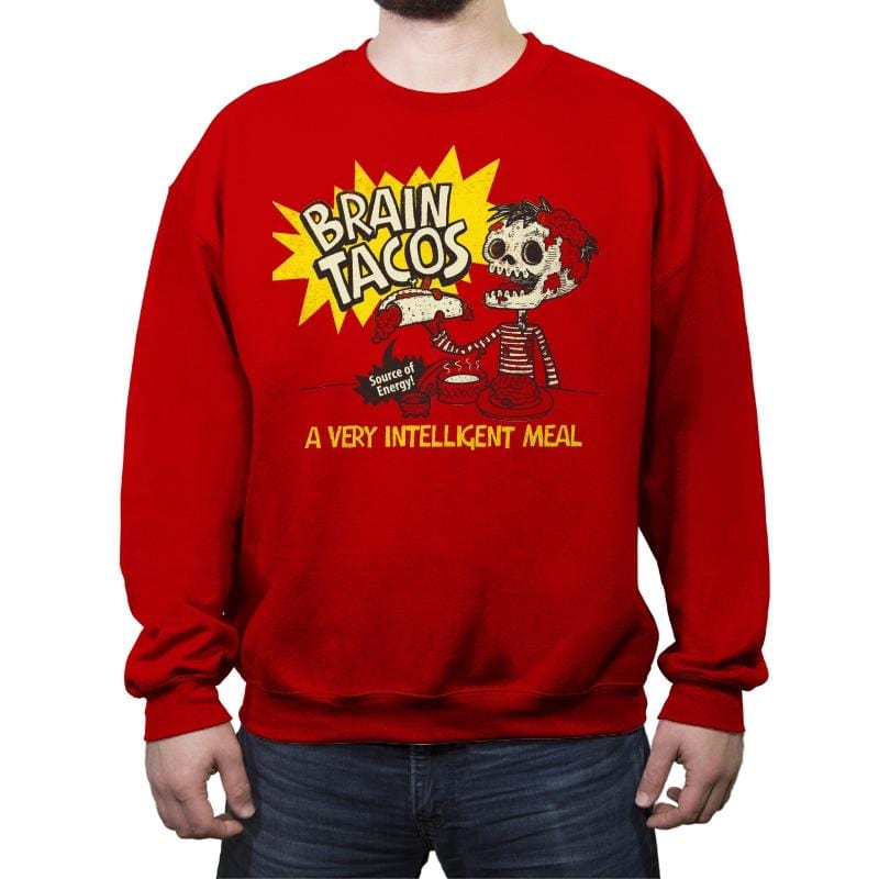Brain Tacos - Crew Neck Sweatshirt Crew Neck Sweatshirt RIPT Apparel Small / Red