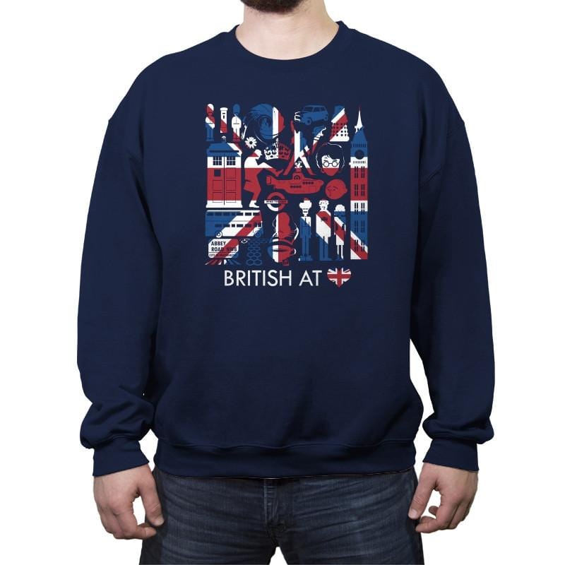 British At Heart Reprint - Crew Neck Sweatshirt Crew Neck Sweatshirt RIPT Apparel Small / Navy