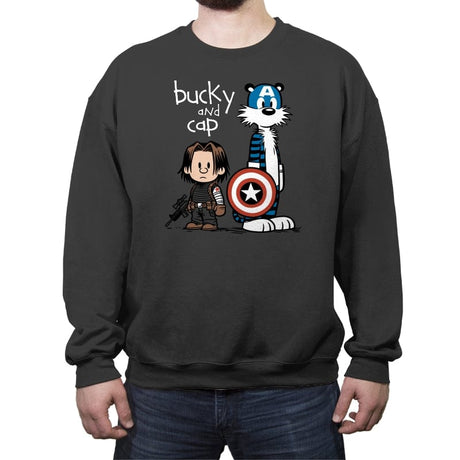Bucky and Cap - Crew Neck Sweatshirt Crew Neck Sweatshirt RIPT Apparel Small / Charcoal