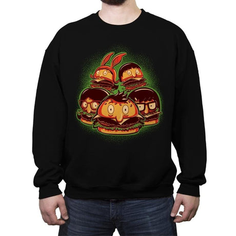Burger Family - Crew Neck Sweatshirt Crew Neck Sweatshirt RIPT Apparel Small / Black