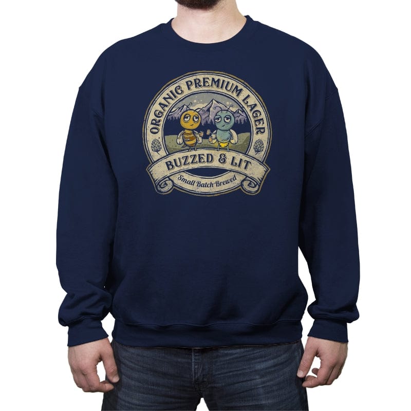 Buzzed and Lit Lager - Crew Neck Sweatshirt Crew Neck Sweatshirt RIPT Apparel Small / Navy