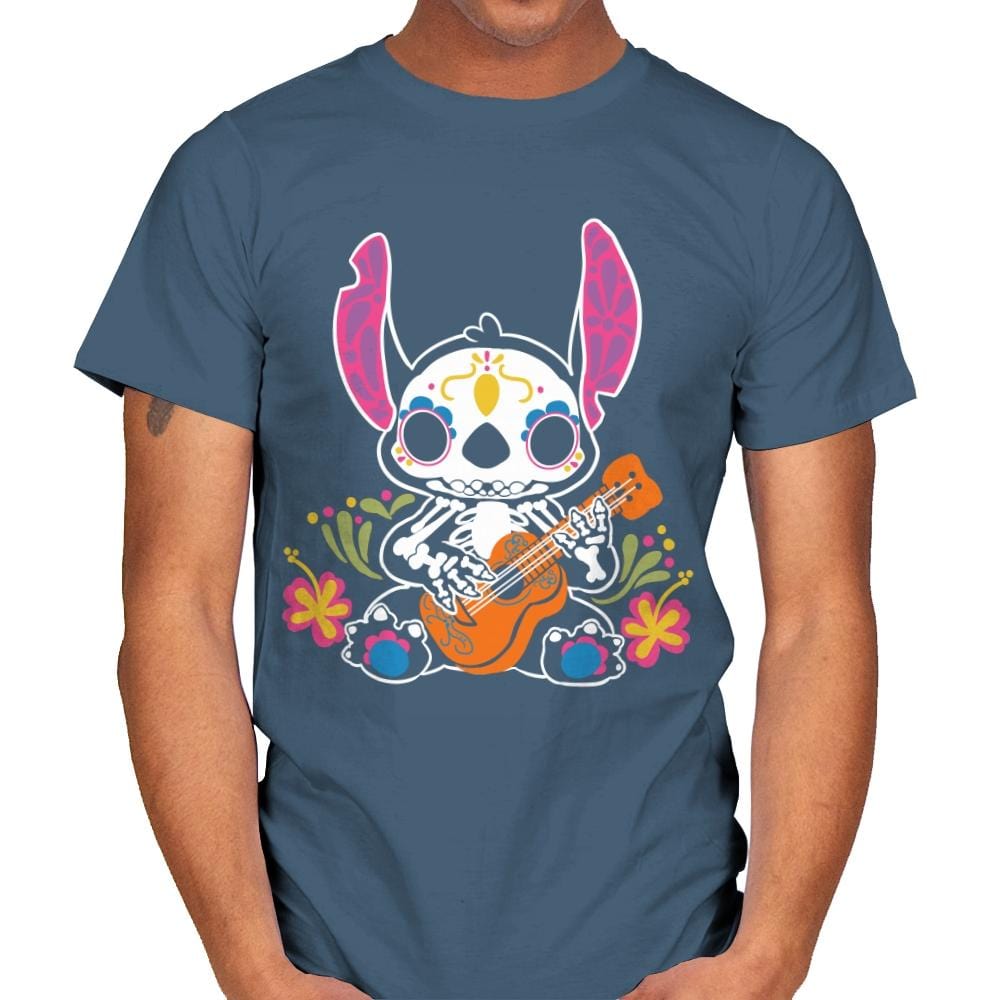 Calavera Alien - Mens T-Shirts RIPT Apparel Small / Indigo Blue