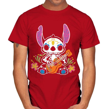 Calavera Alien - Mens T-Shirts RIPT Apparel Small / Red