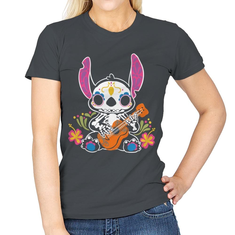 Calavera Alien - Womens T-Shirts RIPT Apparel Small / Charcoal