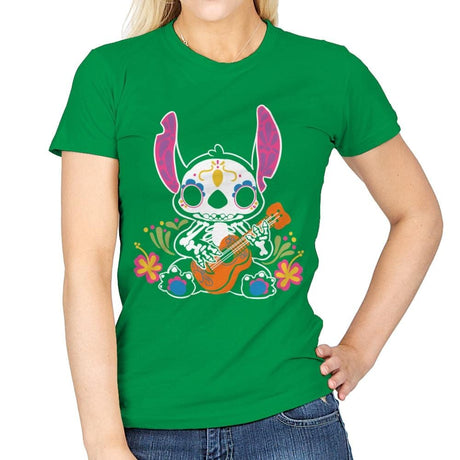 Calavera Alien - Womens T-Shirts RIPT Apparel Small / Irish Green