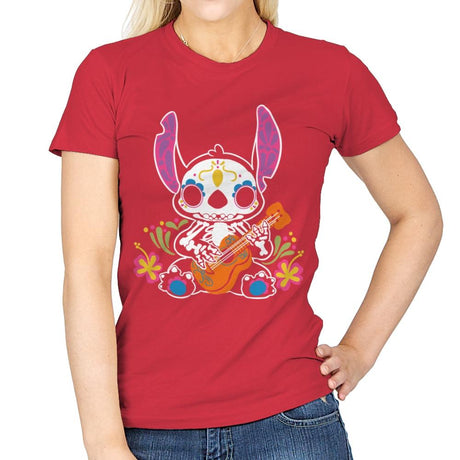Calavera Alien - Womens T-Shirts RIPT Apparel Small / Red