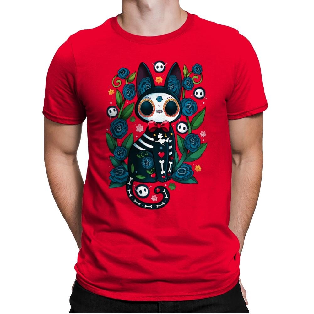 Calavera Witched Cat - Mens Premium T-Shirts RIPT Apparel Small / Red