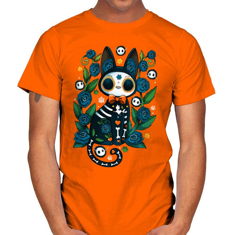 Calavera Witched Cat - Mens T-Shirts RIPT Apparel Small / Orange