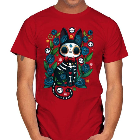 Calavera Witched Cat - Mens T-Shirts RIPT Apparel Small / Red