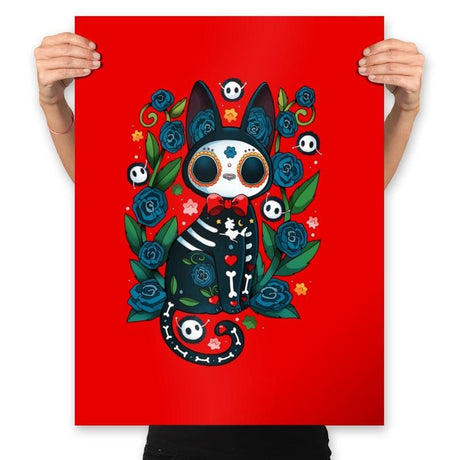 Calavera Witched Cat - Prints Posters RIPT Apparel 18x24 / Red