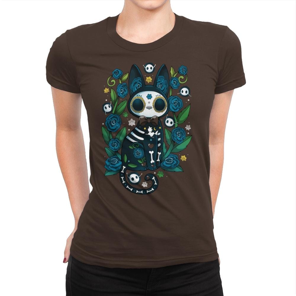 Calavera Witched Cat - Womens Premium T-Shirts RIPT Apparel Small / Dark Chocolate