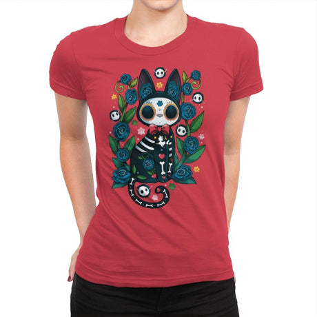 Calavera Witched Cat - Womens Premium T-Shirts RIPT Apparel Small / Red