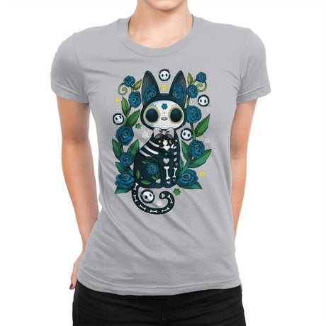 Calavera Witched Cat - Womens Premium T-Shirts RIPT Apparel Small / Silver