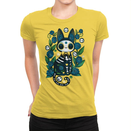 Calavera Witched Cat - Womens Premium T-Shirts RIPT Apparel Small / Vibrant Yellow
