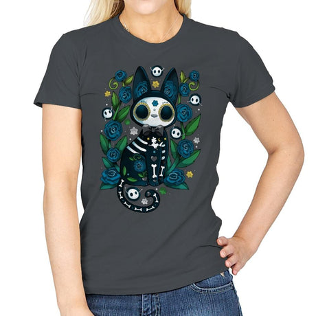Calavera Witched Cat - Womens T-Shirts RIPT Apparel Small / Charcoal