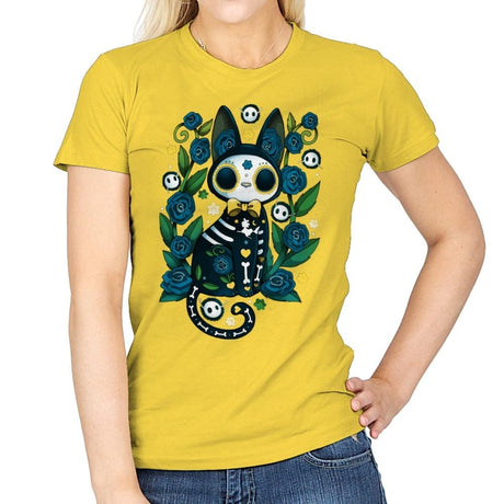 Calavera Witched Cat - Womens T-Shirts RIPT Apparel Small / Daisy
