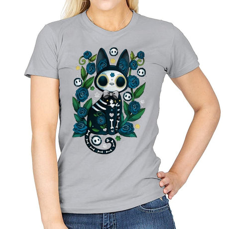 Calavera Witched Cat - Womens T-Shirts RIPT Apparel Small / Sport Grey