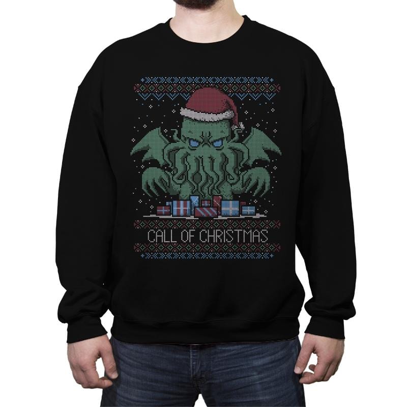 Call Of Christmas - Ugly Holiday - Crew Neck Sweatshirt Crew Neck Sweatshirt RIPT Apparel Small / Black