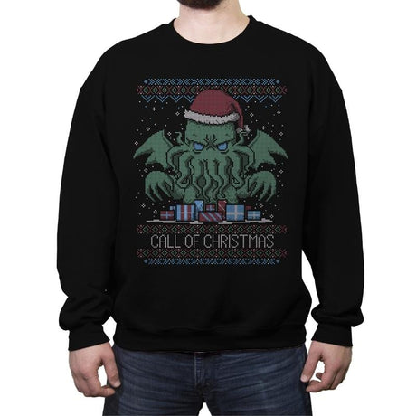 Call Of Christmas - Ugly Holiday - Crew Neck Sweatshirt Crew Neck Sweatshirt RIPT Apparel Small / Black