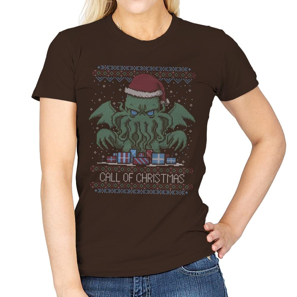 Call Of Christmas - Ugly Holiday - Womens T-Shirts RIPT Apparel Small / Dark Chocolate