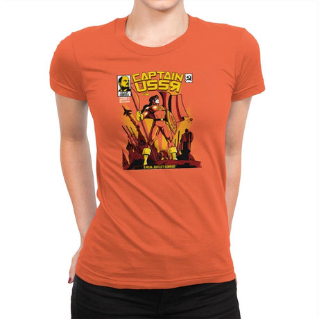 Captain USSR: Issue 1 Exclusive - Womens Premium T-Shirts RIPT Apparel Small / Classic Orange