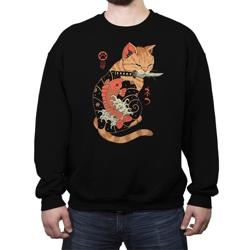 Carp Tattooed Cat - Crew Neck Sweatshirt Crew Neck Sweatshirt RIPT Apparel Small / Black