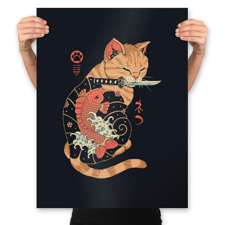 Carp Tattooed Cat - Prints Posters RIPT Apparel 18x24 / Black