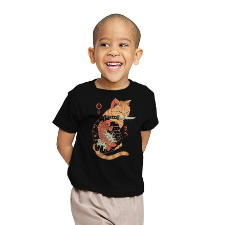 Carp Tattooed Cat - Youth T-Shirts RIPT Apparel X-small / Black