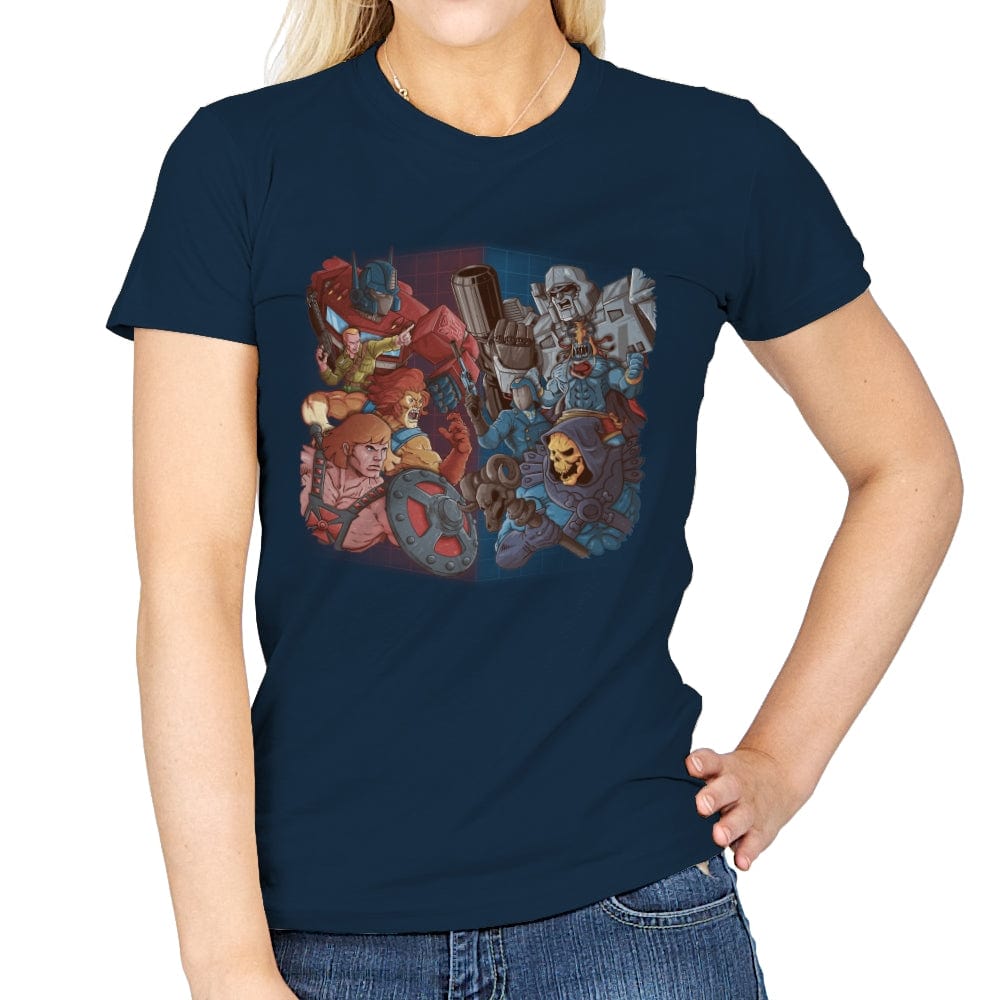 Cartoon Clash! - Womens T-Shirts RIPT Apparel Small / Navy