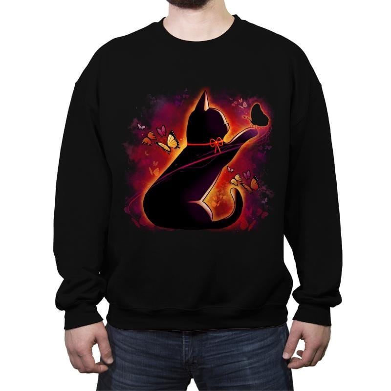 Cat Butterflies - Crew Neck Sweatshirt Crew Neck Sweatshirt RIPT Apparel Small / Black