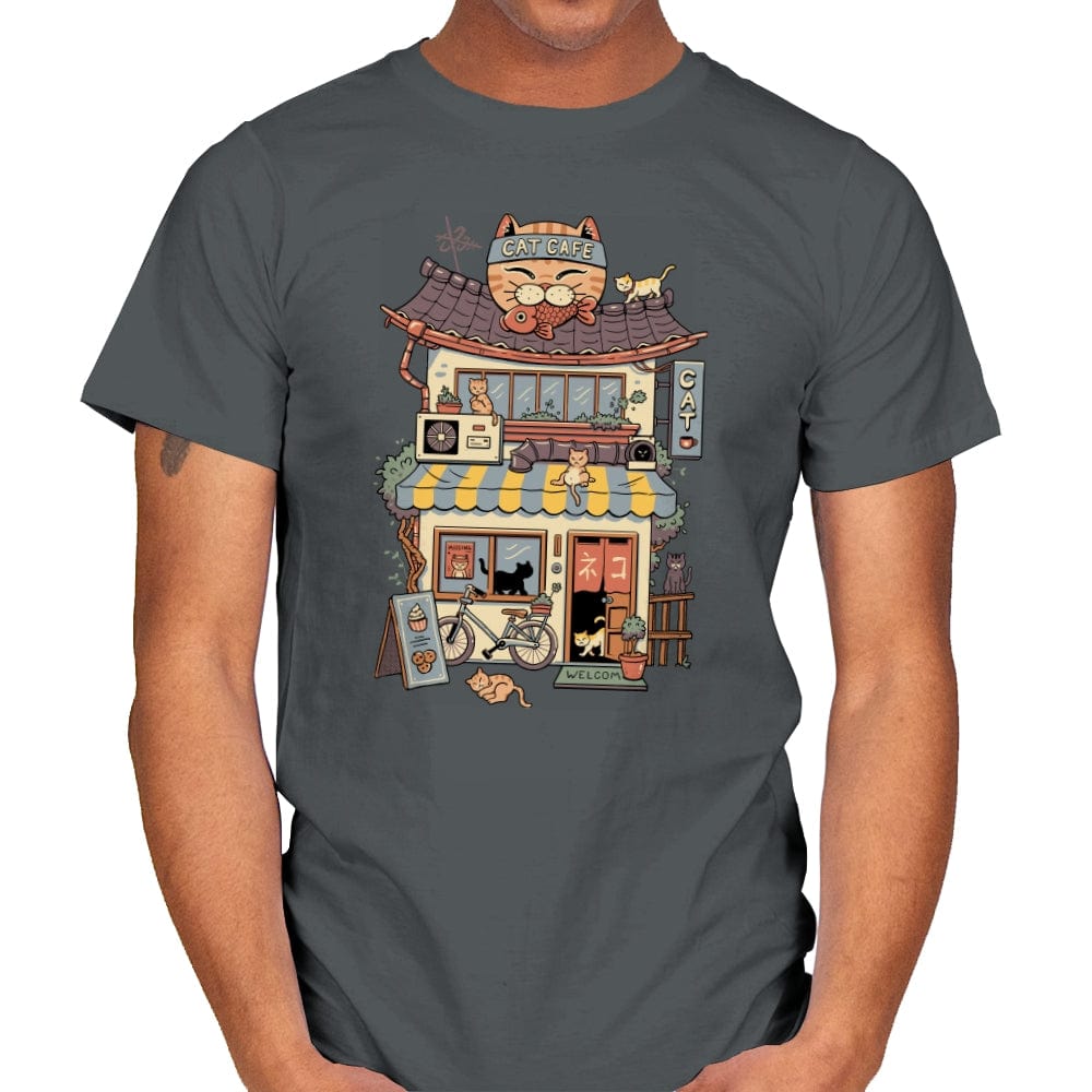 Cat Cafe - Mens T-Shirts RIPT Apparel Small / Charcoal