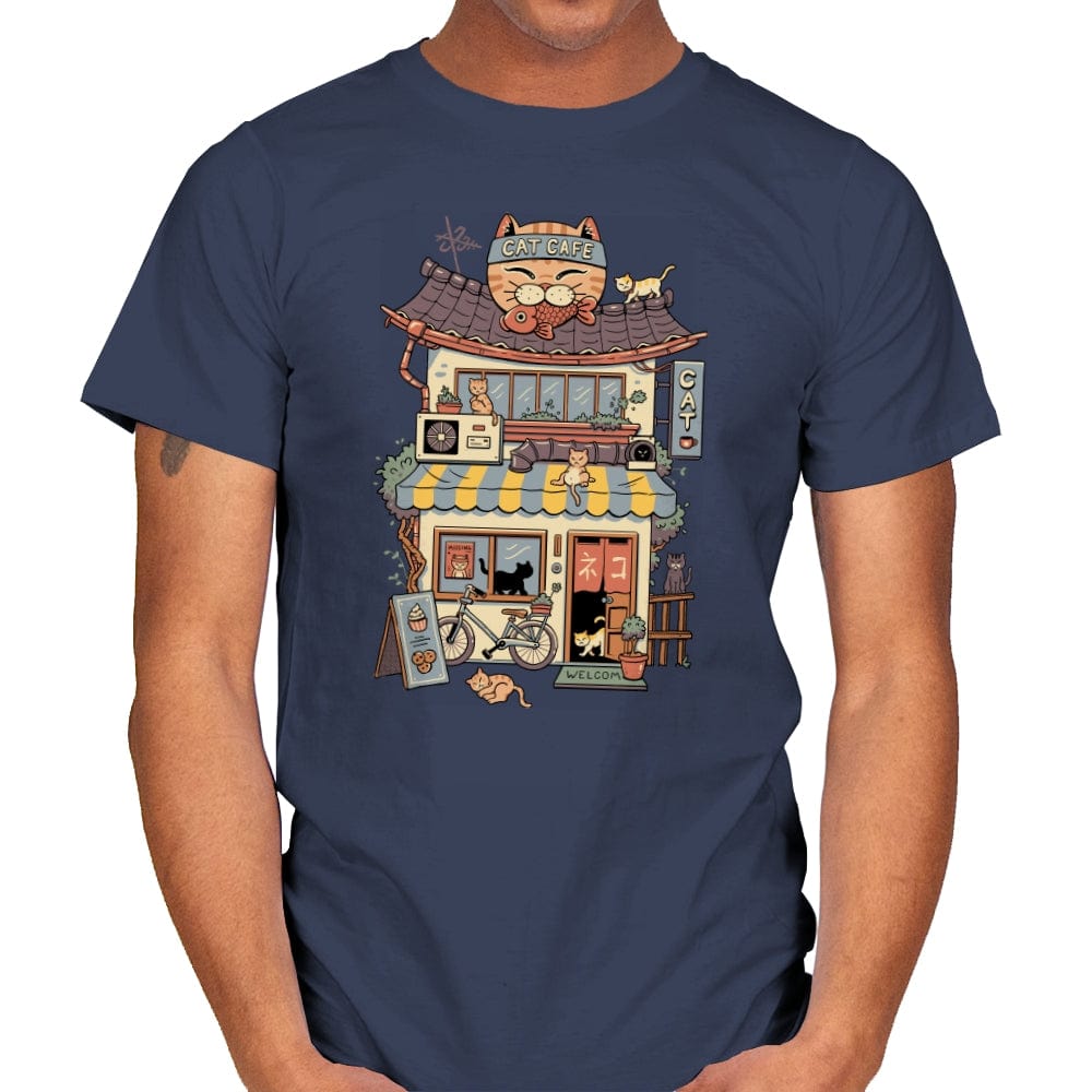 Cat Cafe - Mens T-Shirts RIPT Apparel Small / Navy
