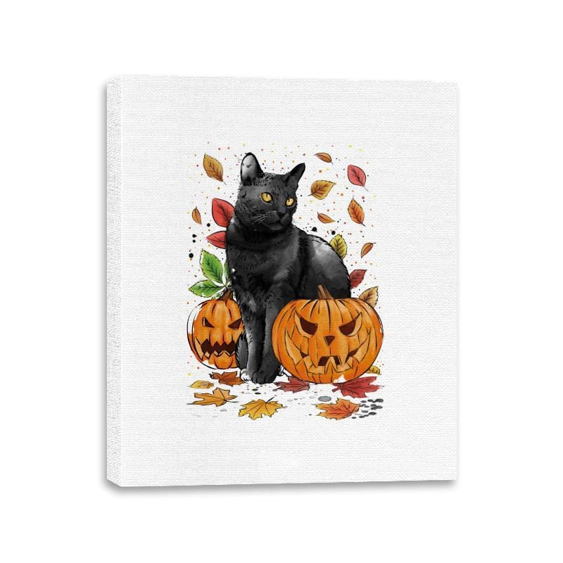 Cat Leaves and Pumpkins - Canvas Wraps Canvas Wraps RIPT Apparel 11x14 / White