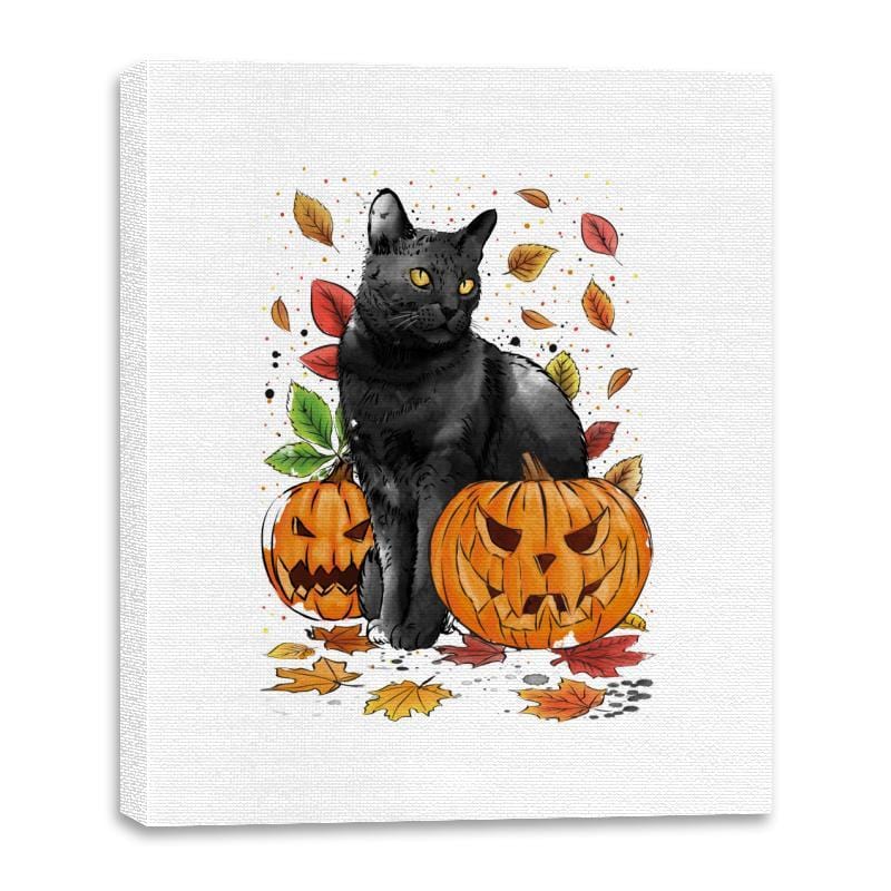 Cat Leaves and Pumpkins - Canvas Wraps Canvas Wraps RIPT Apparel 16x20 / White
