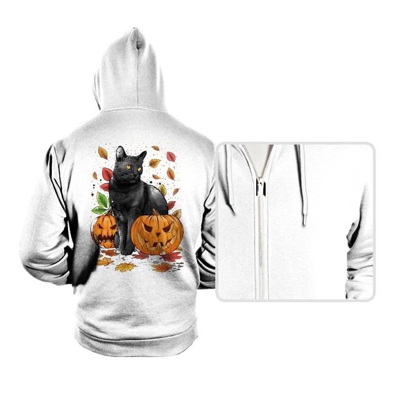 Cat Leaves and Pumpkins - Hoodies Hoodies RIPT Apparel Small / White
