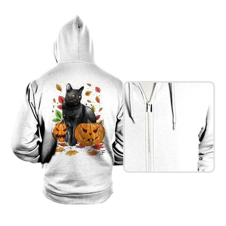 Cat Leaves and Pumpkins - Hoodies Hoodies RIPT Apparel Small / White