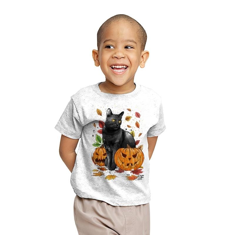 Cat Leaves and Pumpkins - Youth T-Shirts RIPT Apparel X-small / White