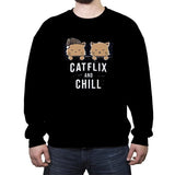 Catflix And Chill - Crew Neck Sweatshirt Crew Neck Sweatshirt RIPT Apparel