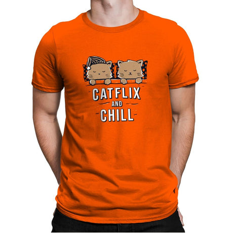 Catflix And Chill - Mens Premium T-Shirts RIPT Apparel Small / Classic Orange