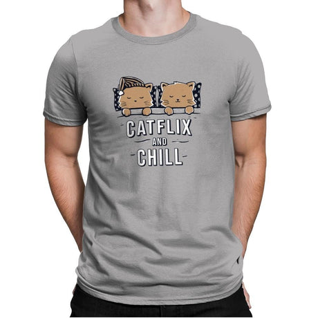Catflix And Chill - Mens Premium T-Shirts RIPT Apparel Small / Light Grey