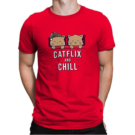 Catflix And Chill - Mens Premium T-Shirts RIPT Apparel Small / Red