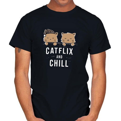 Catflix And Chill - Mens T-Shirts RIPT Apparel Small / Black