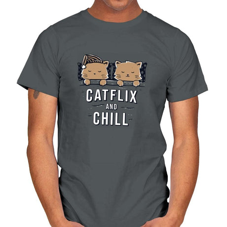 Catflix And Chill - Mens T-Shirts RIPT Apparel Small / Charcoal