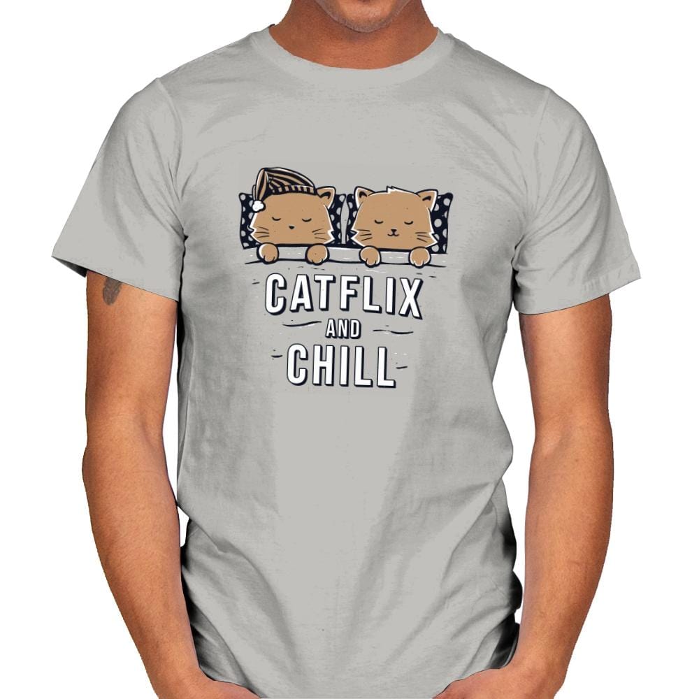 Catflix And Chill - Mens T-Shirts RIPT Apparel Small / Ice Grey