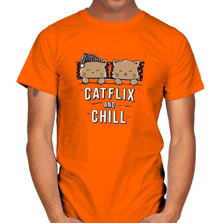 Catflix And Chill - Mens T-Shirts RIPT Apparel Small / Orange
