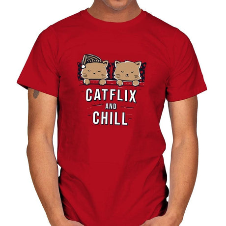 Catflix And Chill - Mens T-Shirts RIPT Apparel Small / Red