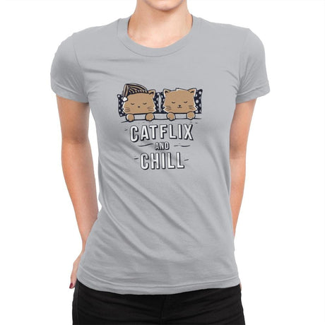 Catflix And Chill - Womens Premium T-Shirts RIPT Apparel Small / Silver